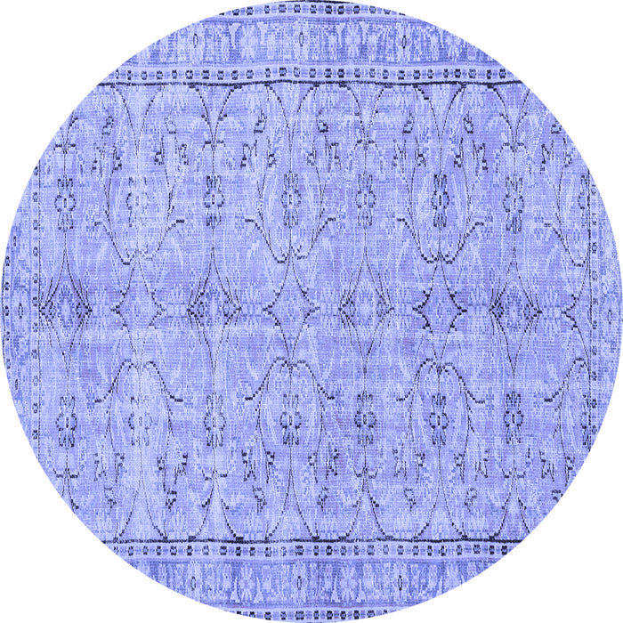 Round Machine Washable Persian Blue Traditional Rug, wshtr3607blu