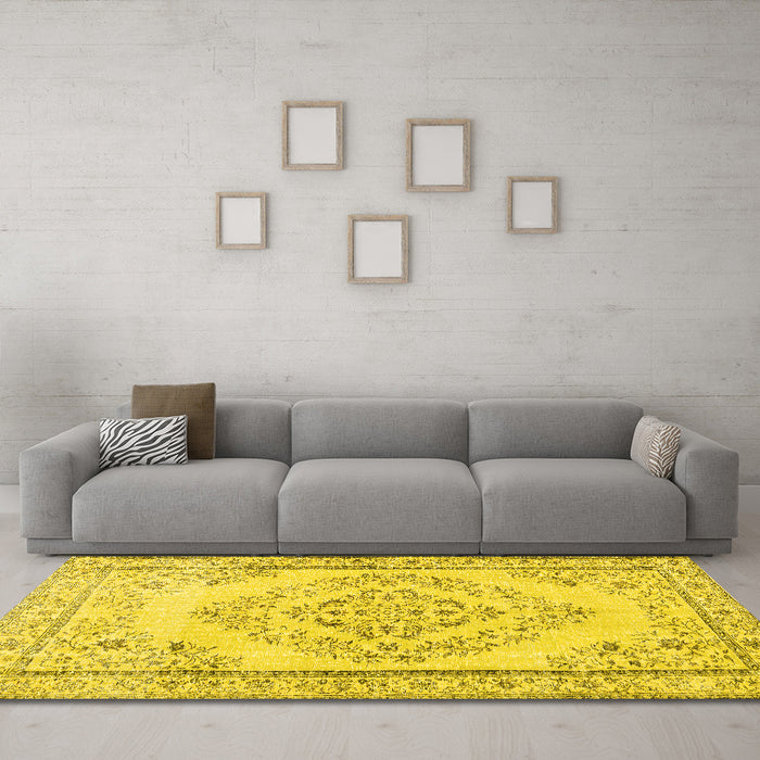 Machine Washable Persian Yellow Traditional Rug in a Living Room, wshtr3608yw