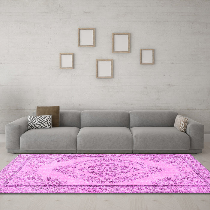 Machine Washable Persian Pink Traditional Rug in a Living Room, wshtr3608pnk
