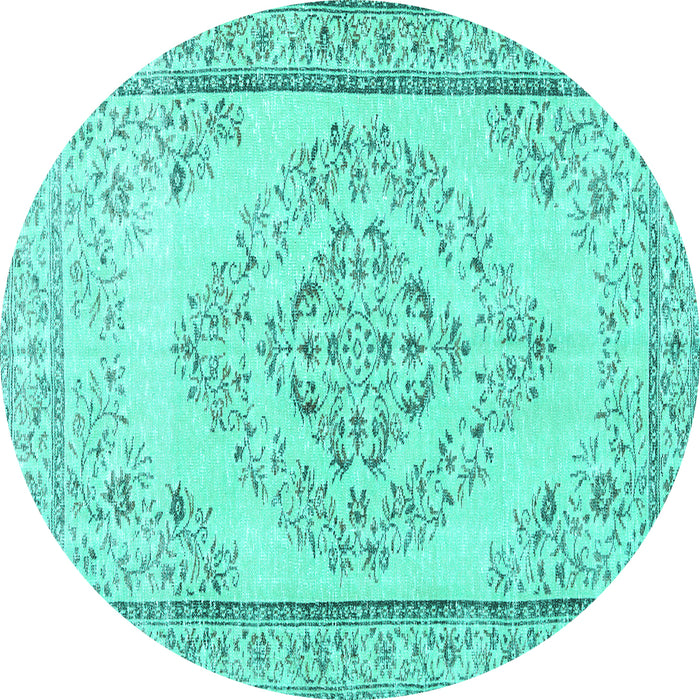Round Machine Washable Persian Turquoise Traditional Area Rugs, wshtr3608turq