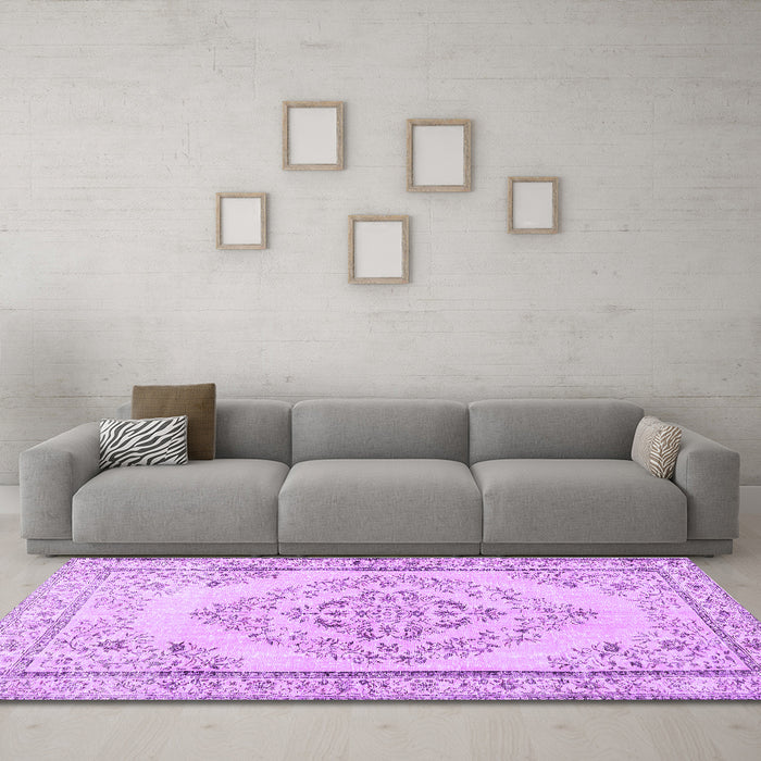 Machine Washable Persian Purple Traditional Area Rugs in a Living Room, wshtr3608pur