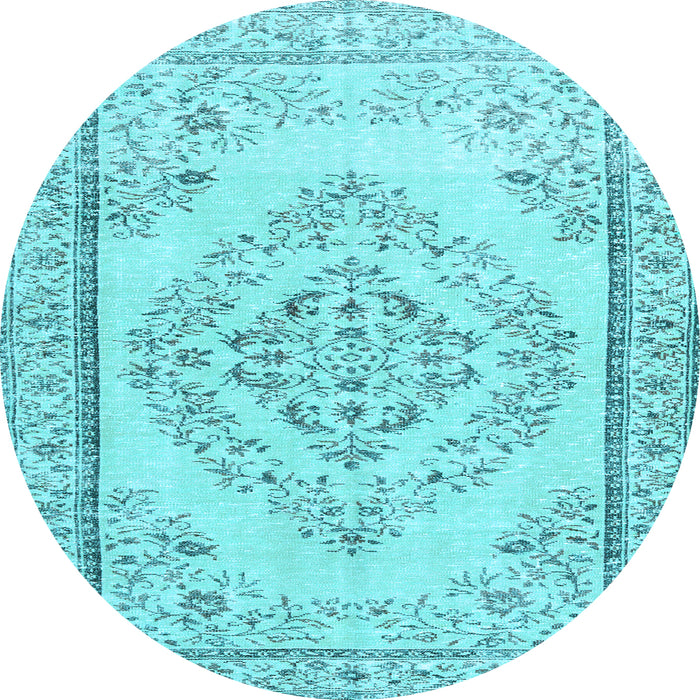Round Machine Washable Persian Light Blue Traditional Rug, wshtr3608lblu