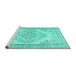 Sideview of Machine Washable Persian Turquoise Traditional Area Rugs, wshtr3608turq