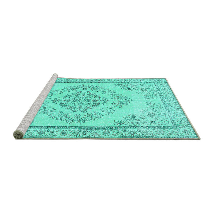 Sideview of Machine Washable Persian Turquoise Traditional Area Rugs, wshtr3608turq