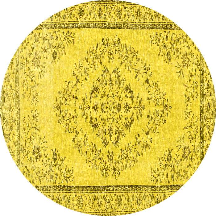 Round Machine Washable Persian Yellow Traditional Rug, wshtr3608yw