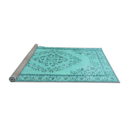 Sideview of Machine Washable Persian Light Blue Traditional Rug, wshtr3608lblu