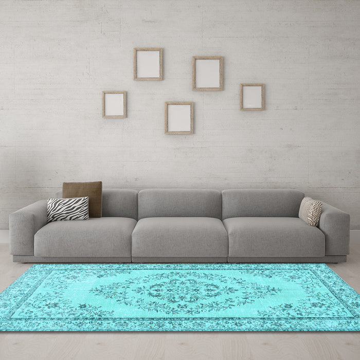 Machine Washable Persian Light Blue Traditional Rug in a Living Room, wshtr3608lblu