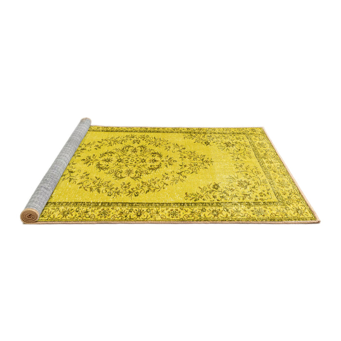 Sideview of Machine Washable Persian Yellow Traditional Rug, wshtr3608yw