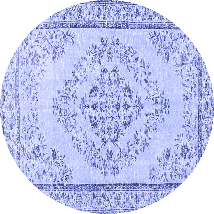 Round Machine Washable Persian Blue Traditional Rug, wshtr3608blu