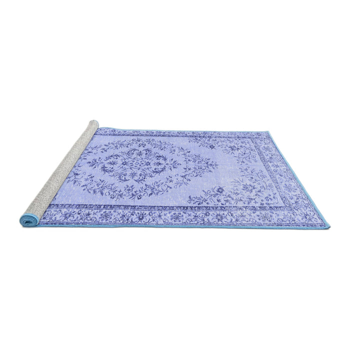 Sideview of Machine Washable Persian Blue Traditional Rug, wshtr3608blu