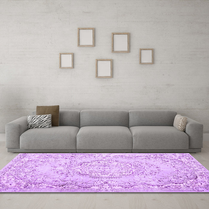 Machine Washable Persian Purple Traditional Area Rugs in a Living Room, wshtr3609pur