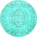 Round Machine Washable Persian Turquoise Traditional Area Rugs, wshtr3609turq