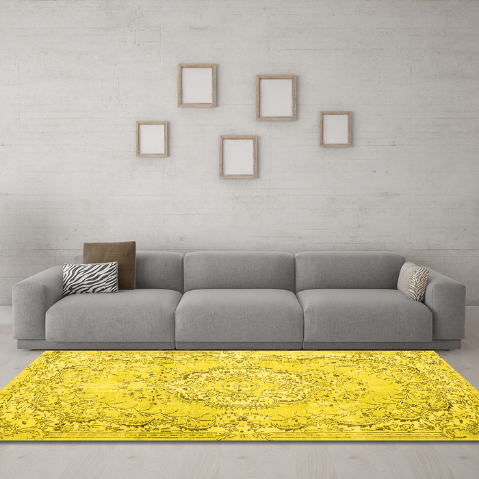 Machine Washable Persian Yellow Traditional Rug in a Living Room, wshtr3609yw