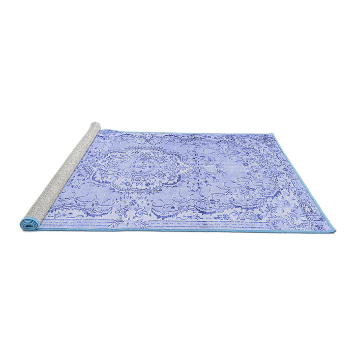 Sideview of Machine Washable Persian Blue Traditional Rug, wshtr3609blu