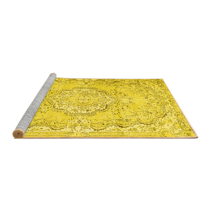 Sideview of Machine Washable Persian Yellow Traditional Rug, wshtr3609yw