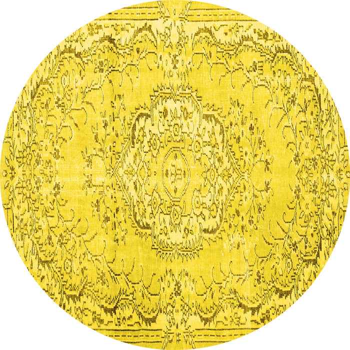 Round Machine Washable Persian Yellow Traditional Rug, wshtr3609yw
