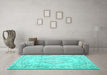 Machine Washable Persian Turquoise Traditional Area Rugs in a Living Room,, wshtr3609turq