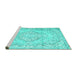 Sideview of Machine Washable Persian Turquoise Traditional Area Rugs, wshtr3609turq