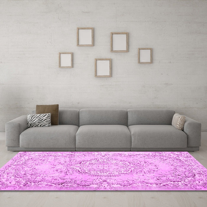Machine Washable Persian Pink Traditional Rug in a Living Room, wshtr3609pnk