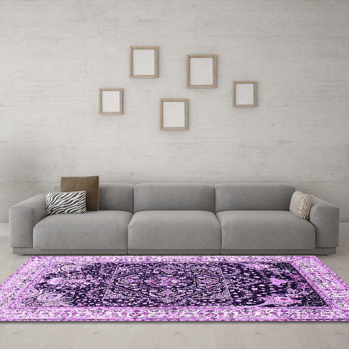 Machine Washable Persian Purple Traditional Area Rugs in a Living Room, wshtr360pur