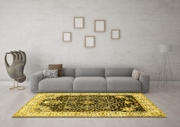 Machine Washable Persian Yellow Traditional Rug in a Living Room, wshtr360yw