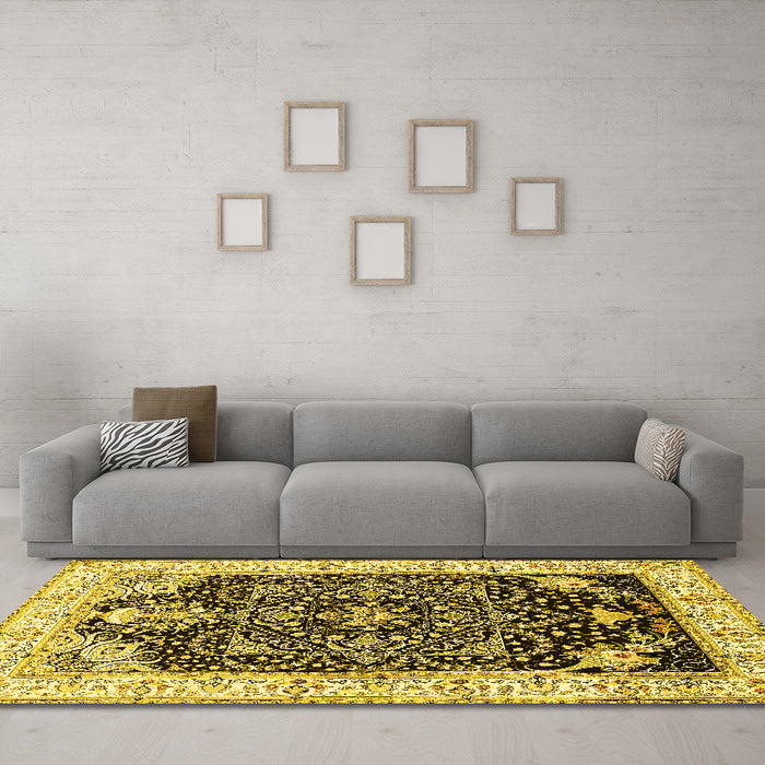 Machine Washable Persian Yellow Traditional Rug in a Living Room, wshtr360yw