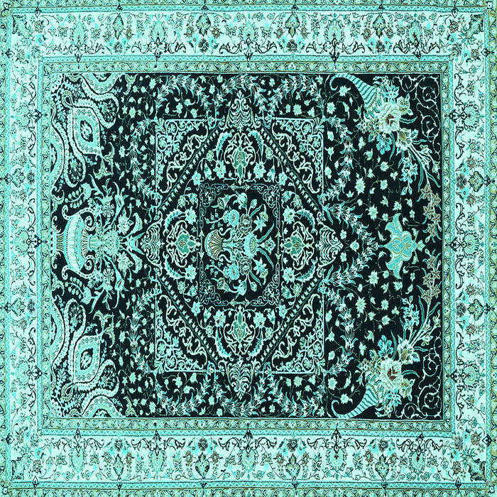 Square Machine Washable Persian Turquoise Traditional Area Rugs, wshtr360turq
