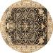 Round Machine Washable Persian Brown Traditional Rug, wshtr360brn