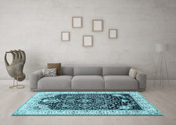 Machine Washable Persian Light Blue Traditional Rug in a Living Room, wshtr360lblu