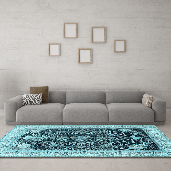 Machine Washable Persian Light Blue Traditional Rug in a Living Room, wshtr360lblu