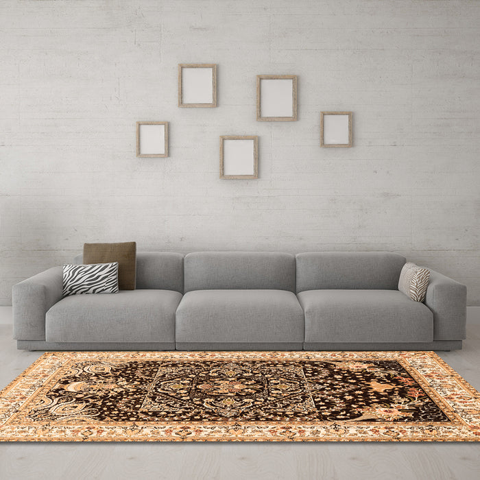Machine Washable Persian Orange Traditional Area Rugs in a Living Room, wshtr360org