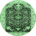 Round Machine Washable Persian Emerald Green Traditional Area Rugs, wshtr360emgrn