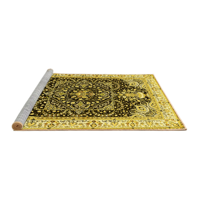 Sideview of Machine Washable Persian Yellow Traditional Rug, wshtr360yw