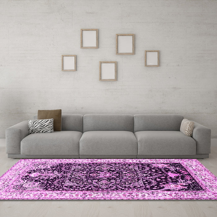 Machine Washable Persian Pink Traditional Rug in a Living Room, wshtr360pnk