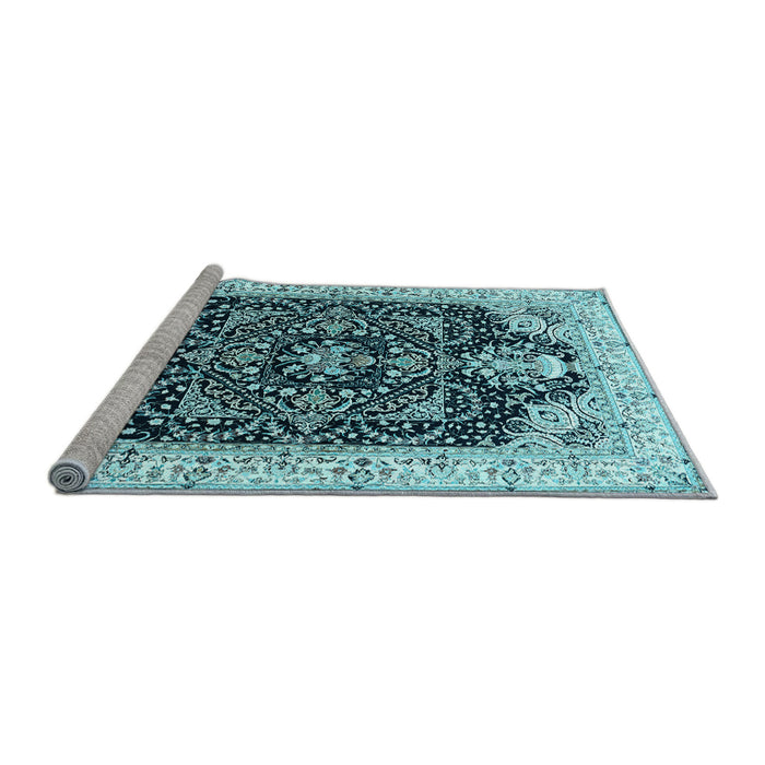 Sideview of Machine Washable Persian Light Blue Traditional Rug, wshtr360lblu