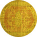 Round Machine Washable Persian Yellow Traditional Rug, wshtr3610yw