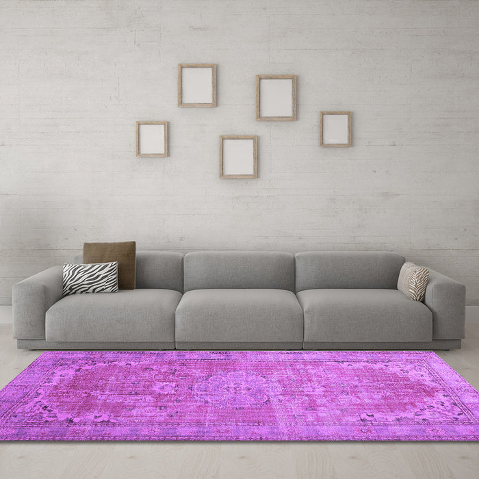 Machine Washable Persian Purple Traditional Area Rugs in a Living Room, wshtr3610pur