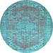 Round Machine Washable Persian Light Blue Traditional Rug, wshtr3610lblu