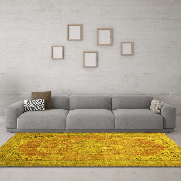 Machine Washable Persian Yellow Traditional Rug in a Living Room, wshtr3610yw