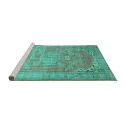 Sideview of Machine Washable Persian Turquoise Traditional Area Rugs, wshtr3610turq