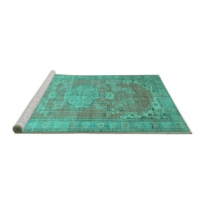 Sideview of Machine Washable Persian Turquoise Traditional Area Rugs, wshtr3610turq