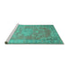 Sideview of Machine Washable Persian Turquoise Traditional Area Rugs, wshtr3610turq