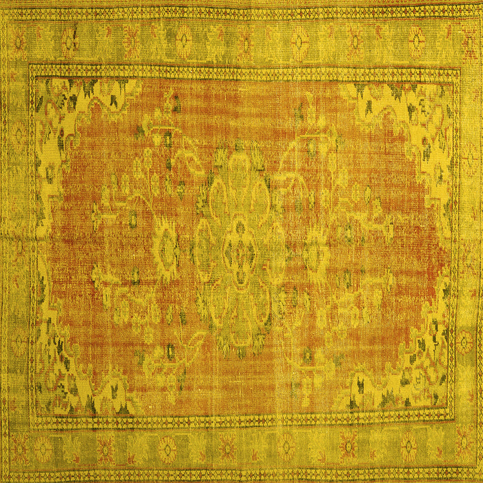 Square Machine Washable Persian Yellow Traditional Rug, wshtr3610yw