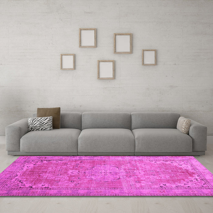 Machine Washable Persian Pink Traditional Rug in a Living Room, wshtr3610pnk