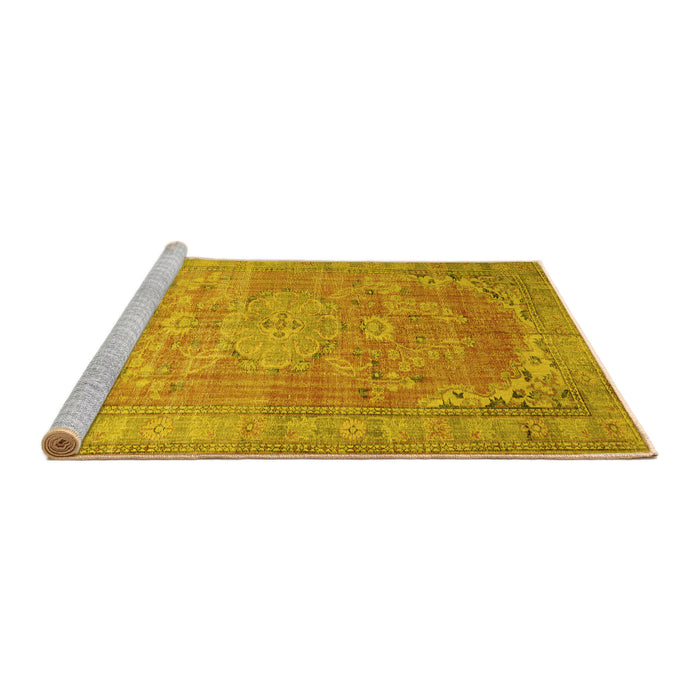 Sideview of Machine Washable Persian Yellow Traditional Rug, wshtr3610yw