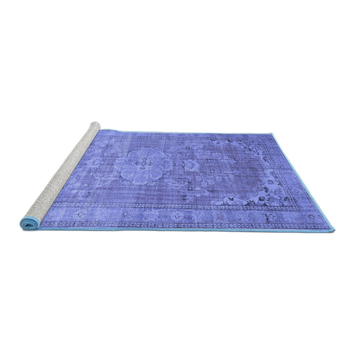Sideview of Machine Washable Persian Blue Traditional Rug, wshtr3610blu