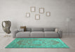 Machine Washable Persian Turquoise Traditional Area Rugs in a Living Room,, wshtr3610turq