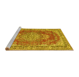 Sideview of Machine Washable Persian Yellow Traditional Rug, wshtr3611yw