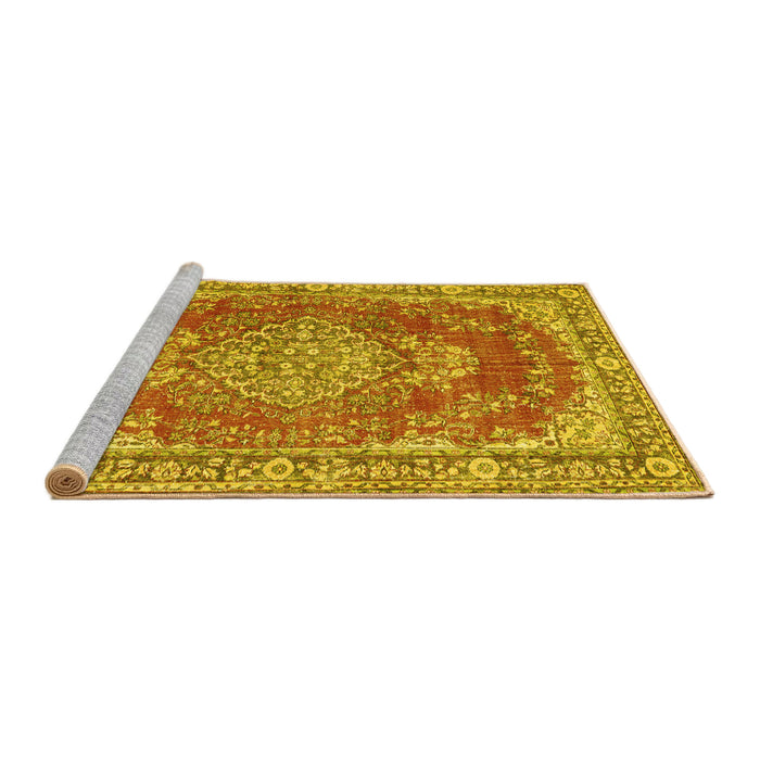 Sideview of Machine Washable Persian Yellow Traditional Rug, wshtr3611yw