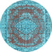 Round Machine Washable Persian Light Blue Traditional Rug, wshtr3611lblu